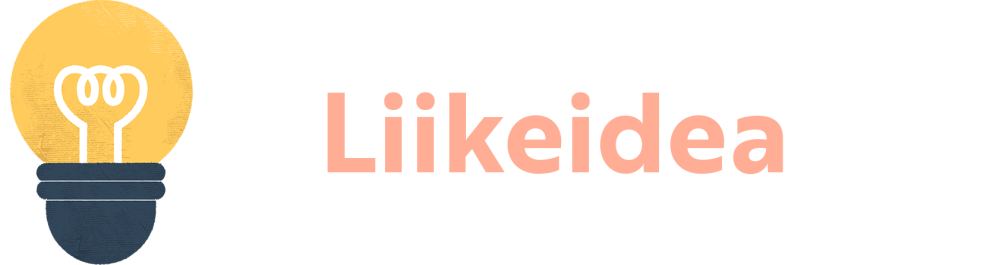 Piirrokuva, jossa on hehkulamppu ja teksti "Liikeidea"