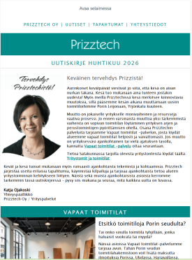 Prizztech Oy:n uutiskirje huhtikuu 2026