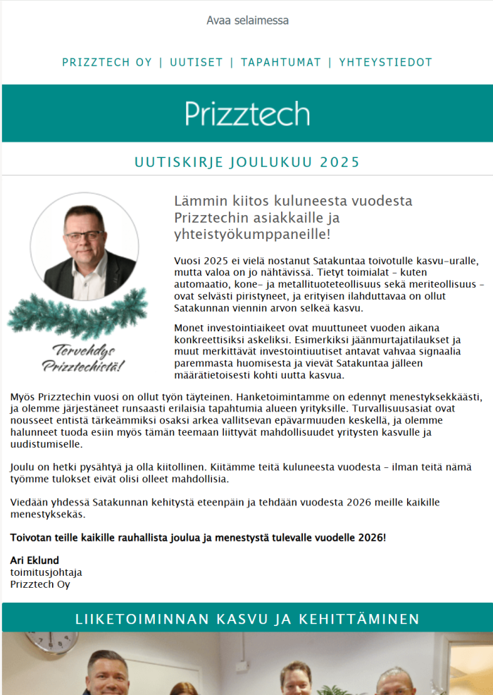 Prizztech Oy:n uutiskirje